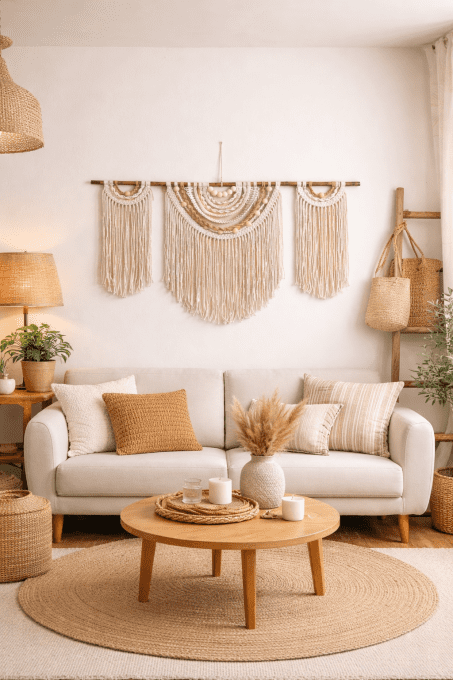 Tenture murale en macramé SOLEA