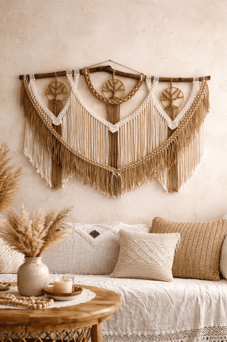 Suspension murale macramé bohème , Arbre Vital
