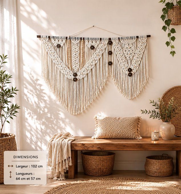 Suspension murale  en macramé SOLEYA