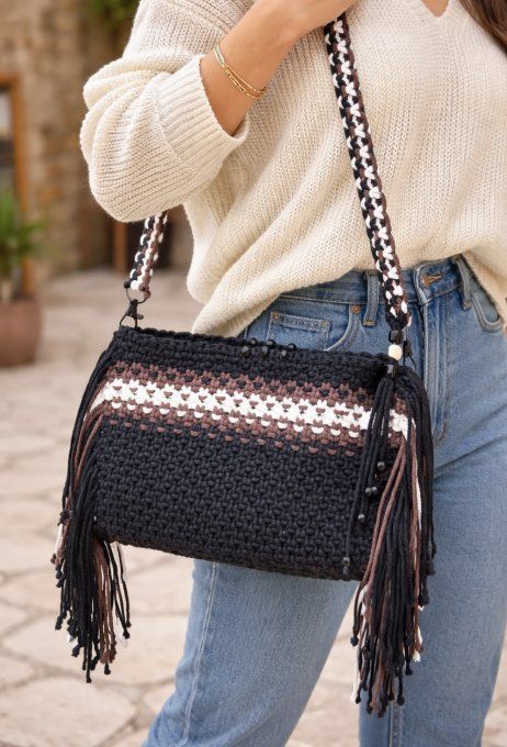 Sac bohème en Macramé,  Eclipse.
