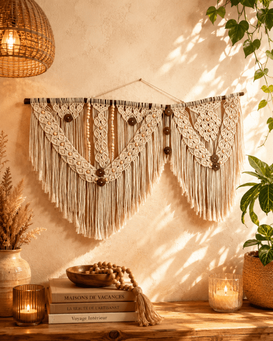 Suspension murale  en macramé SOLEYA