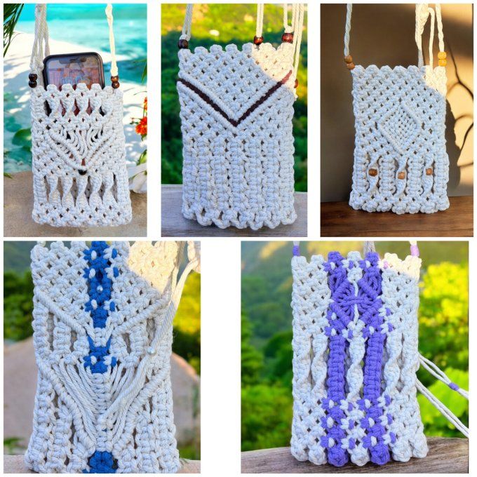 Pochette téléphone bohème en Macramé.