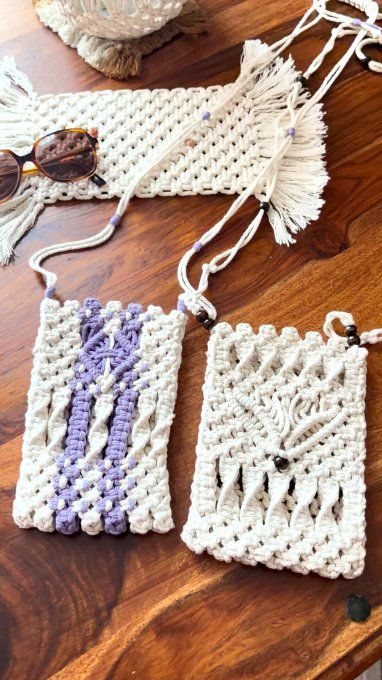 Pochette téléphone bohème en Macramé.