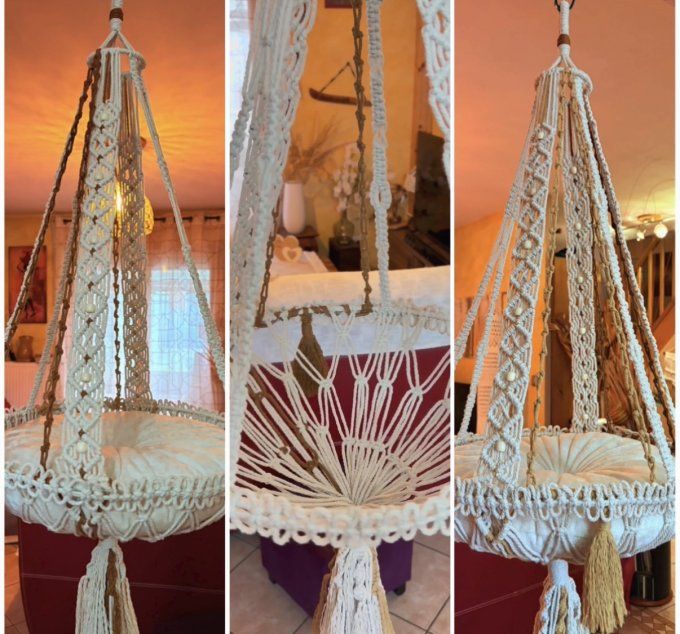 Le nid suspendu - Berceuse pour chat en macramé