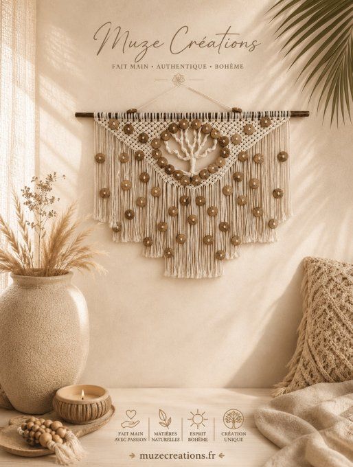 Suspension murale en macramé ECLAT DE VIE