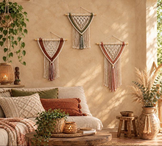 Les petites suspensions murales en macramé
