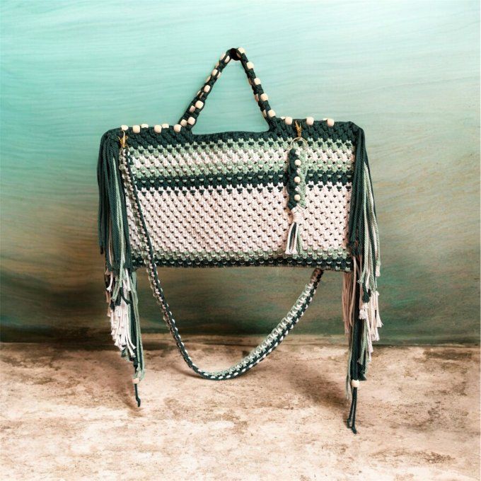 Sac bohème en macramé, nature verte