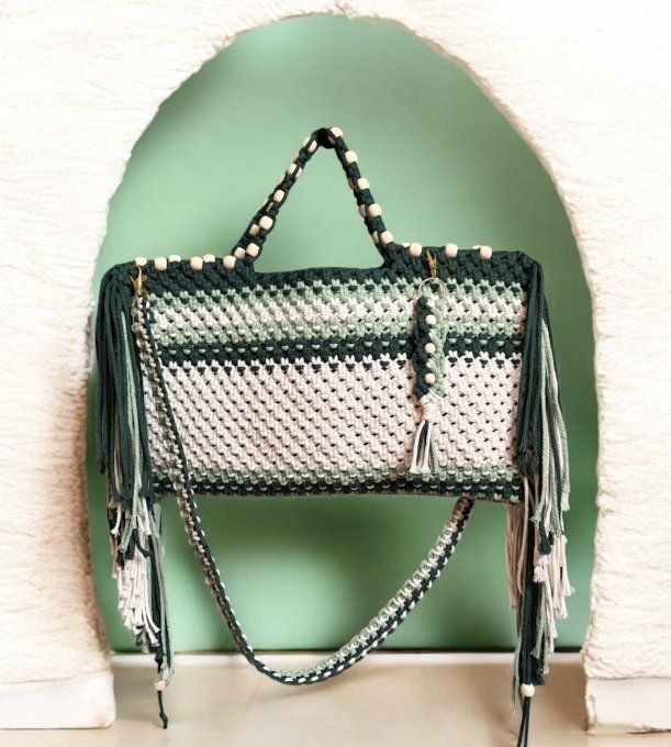 Sac bohème en macramé, nature verte