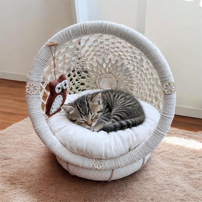 Panier  pour chat, nid douillet en macramé Cosy